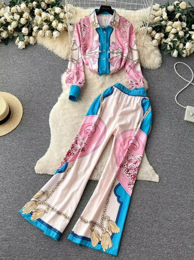 レディース ツーピース セットアップ 女性用 長袖トップス パンツ 花柄シャツ ワイドレッグパンツ コントラストカラー 春 秋 ピンク おしゃれ カラフル 幾何学 エスニック 上品 ブラウス ロング 伸縮性 大きいサイズ 旅行 シフォン レディース ツーピース セットアップ 女性用 長袖トップス パンツ 花柄シャツ ワイドレッグパンツ コントラストカラー 春 秋 ピンク おしゃれ カラフル 幾何学 エスニック 上品 ブラウス ロング 伸縮性 大きいサイズ 旅行 シフォン