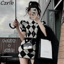 レディース アーガイル サマーニット セットアップ 上下 セット ツーピース 襟付き フリル かわいい おしゃれ 韓国 モノトーン 黒 白 赤 パフスリーブ レ...