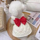 犬用 ダウンライク ワンピース ビッグリボン コットン キルティング かわいい おしゃれ 白 黒 赤 レトロ リボン もこもこ アウター コート 冬 暖かい 防寒 散歩 撮影会 旅行 子犬 小型犬 中型犬 フリル 着せやすい 女の子 猫 L XL