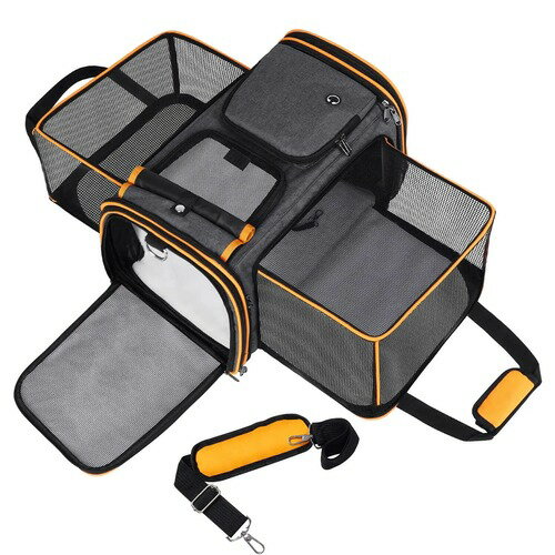 拡張可能 ペット キャリーショルダーバッグ メッシュ 窓付き バッグ 通気性 お出かけ 車 電車 ドライブ..