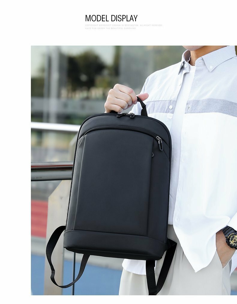 【翌営業日配送】薄型 ビジネス リュック バッグ 15.6インチPC対応 通勤 通学 シンプル ブラック
