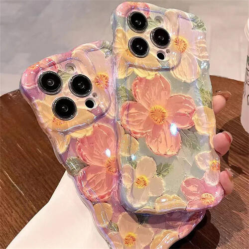 油絵 スマホケース【青と紫薔薇】iPhone8Plus/iPhone7Plus 油絵