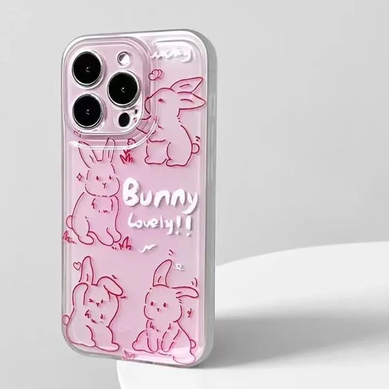 Rakuten - iPhone ケース カバー 韓国 超薄型 ラブリー 動物 うさぎ ネザーランドドワーフ イラスト ラビット ピンク スマホ おしゃれ トレンド プリント Y2K レトロ おもしろ 女の子 スマホケース 耐衝撃 クリア 透明 黄ばみにくい 16 15 14 pro max