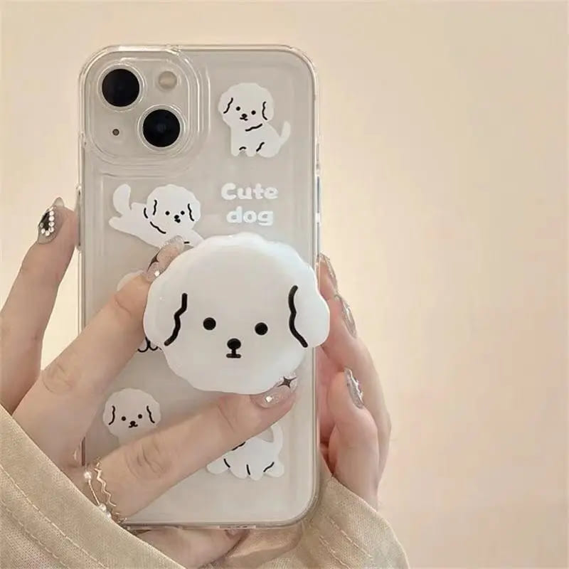 iPhoneケース 韓国 かわいい 透明 クリア グリップ付き 犬 いぬ 動物 おしゃれ se xs 11 12 13 14 15 16 pro 黄ばまない カバー スマホケース アニマル イラスト キャラクター シンプル 女の子 プレゼント スタンド機能 落下防止