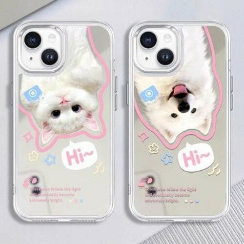 Rakuten - iPhone ケース カバー スマホケース ミラー シルバー 鏡 Y2K 猫 ねこ 犬 いぬ サモエド ファンシー ガーリー 可愛い お洒落 割れにくい スマホカバー 韓国 ピンク レトロ ふちだけ 色 フレーム 丸みのある おしゃれ かわいい 女の子 お揃い 耐衝撃 16 15 14 pro max