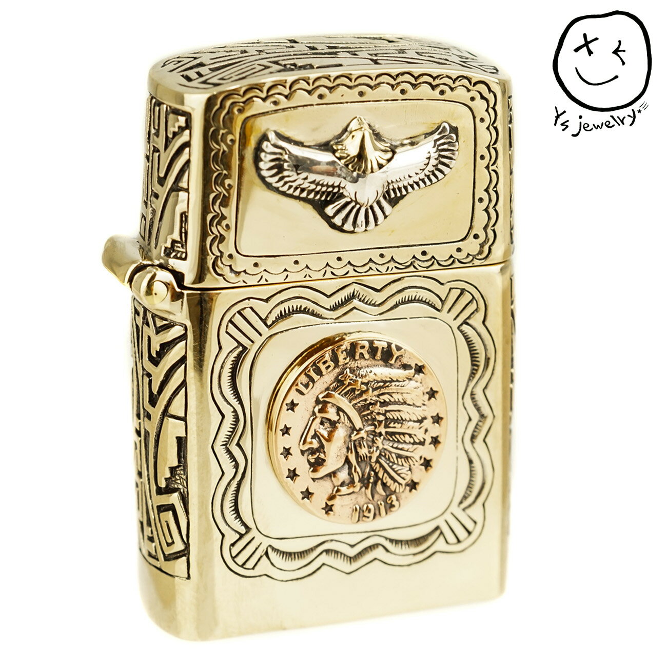 送料無料 good vibrations オイルライター 【インディアン コイン デザイン イーグル インディアンスタンプ】ZIPPO型 真鍮 シルバー925 ...