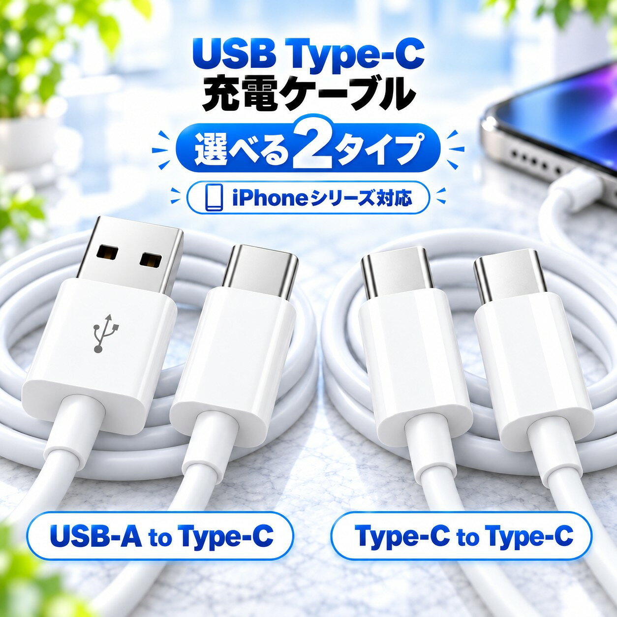 【2m3本1000円】タイプC ケーブル Type-C 充電ケーブル USB-A to Type-C Type-C to Type-C 1m 2m 白 ホワイト 充電コード USBケーブル iPhone15以降 Android iPad スマホ タブレット 1本 2本 3本 5本 10本 まとめ買い 1000円ぽっきり