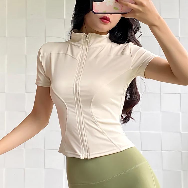 【5と0のつく日★全店ポイント5倍】 ヨガウエア レディース トップス ジップアップ 半袖 Tシャツ ゆったり パーカー ジャケット ヨガ スポーツウェア 下着 無地 吸汗 速乾 ダンスウ ランニング ストレッチ フィットネス ysbeck-10013654 いさなショップ サンプル画像2