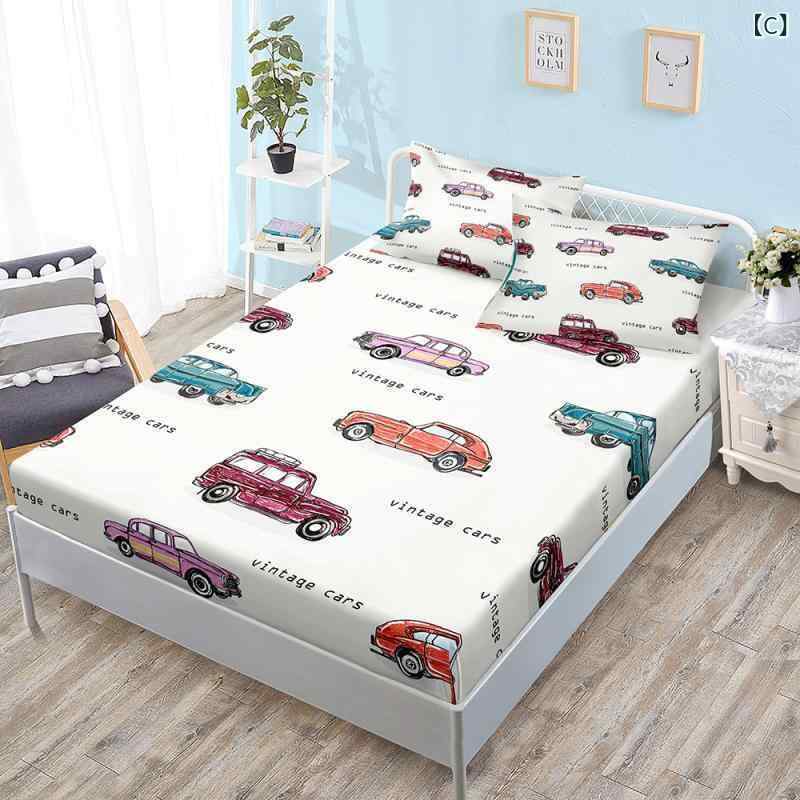 【この価格はSALEだけ!2点で300円OFF&SSP5倍!】ベッドシーツ 子供用 フィットシーツ カートゥーン 車 乗り物 アニメデザイン 滑り止め 防塵 マットレス保護 ポリエステル 快適 柔らか 起毛素材 [3]