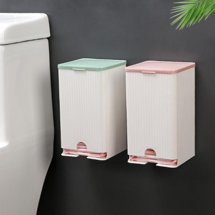 いさなショップの【この価格はSALEだけ！2点で300円OFF＆SSP5倍！】2点セット ナプキン 収納ボックス 生理用品 サニタリー収納ホルダー トイレ サニタリー収納ケース 粘着フック付き ストッカー ふた 蓋付き 洗面 トイレ収納 サニタリー用品 小物入れ｜アングル2