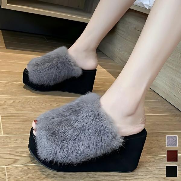 Rakuten - 【この価格はSALEだけ！2点で300円OFF＆SSP5倍！】ファーサンダル レディーズ サンダル ファー付き 厚底サンダル スリッパ もこもこ 美脚 ふわふわ ミュール ヒール4-7cm あったか フラットサンダル 歩きやすい シュー シューズ おしゃれ