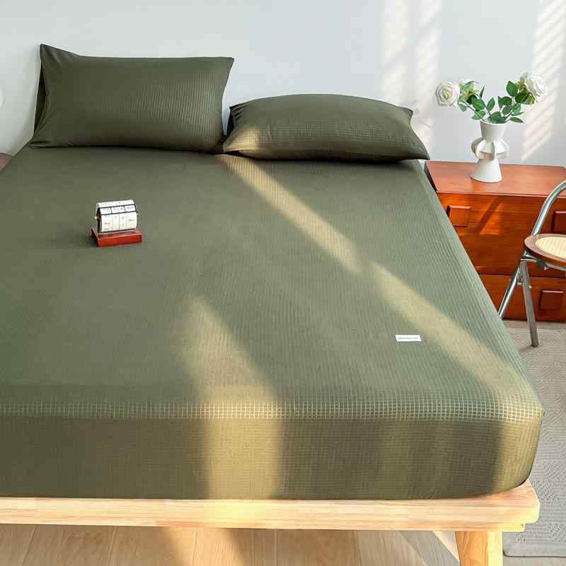 ベッドシーツ ベッドカバー ワッフル 水洗いコットン 無地 90 120 150 180 200cm オリーブグリーン ベ..