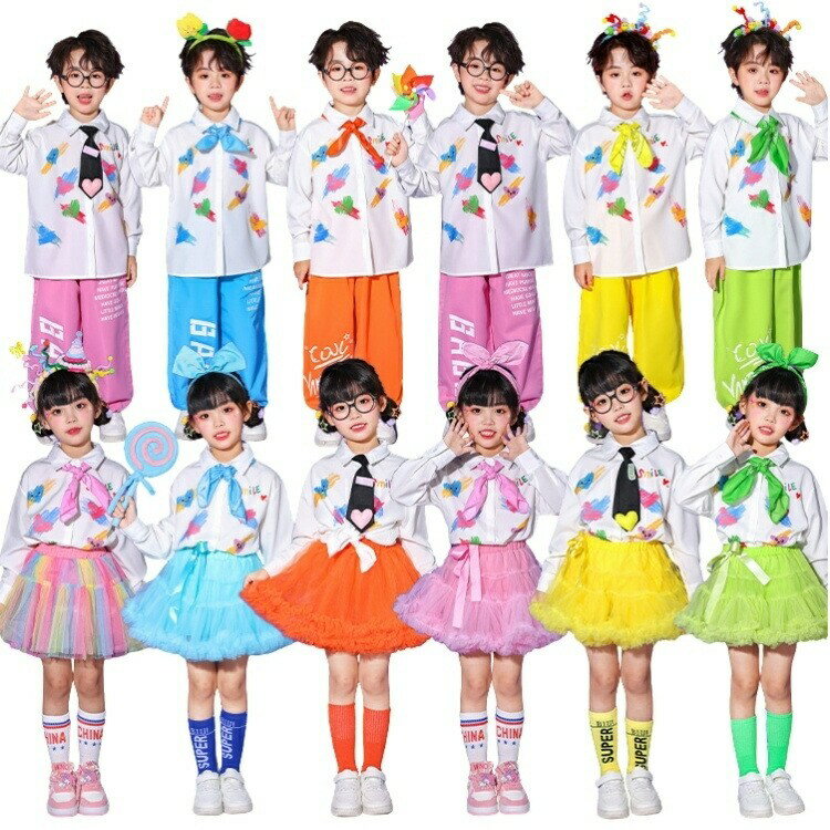 樂天商城 - 【この価格はSALEだけ！2点で300円OFF＆SSP5倍！】キッズ チュールスカート ダンス 衣装 子供団体服 セットアップ チアガール 幼稚園 可愛い 柄シャツ パンツ HIPHOP 運動会 応援団 女の子 男の子 体操服 演出服 ジュ