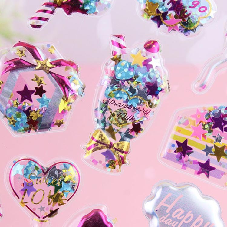 【この価格はSALEだけ！2点で300円OFF＆SSP5倍！】ぷくぷくシール シャカシャカ ぷくぷく シール ぷっくり グリッター入り かわいい コレクション シール交換 ステッカー 3D立体シール 女の子 ごほうびシール ご褒美シール キラキラ ysbeck-10013405 いさなショップ サンプル画像3