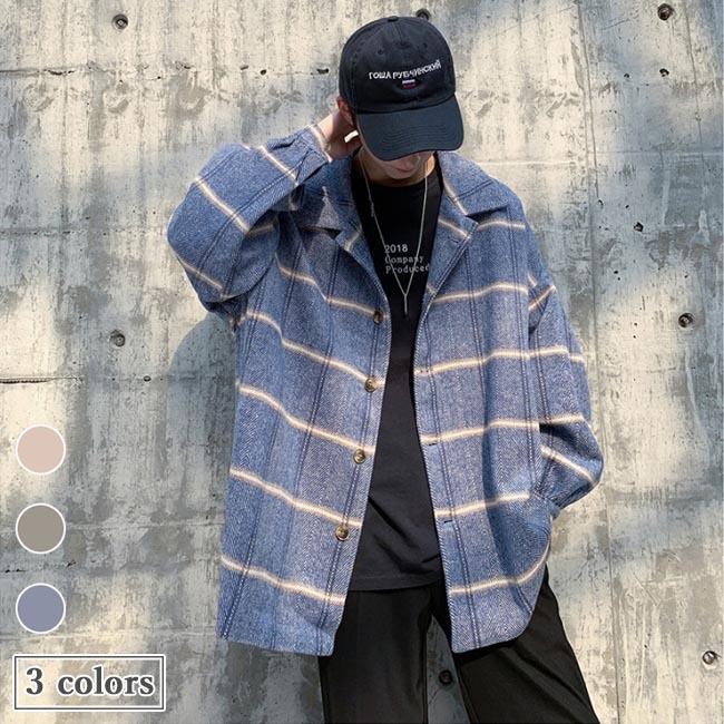 ピーコート メンズ チェスターコート チェック柄 ツイード ジャケット アウター 厚手 秋 お洒落 ラシャ..