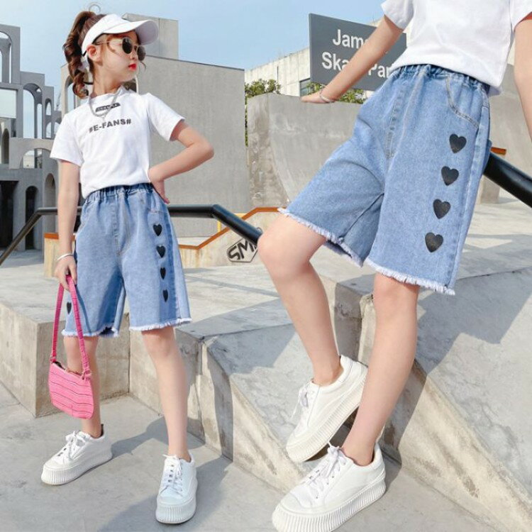 【12日2359までポイント10倍UP!】春 夏 女の子 デニムパンツ 人気 デニム ショートパンツ キッズ 子供服 ハーフパンツ ジーンズ 個性 洋服 ボトムス 学生 新品登場 普段着 ファッション 130cm 120cm ブルー110cm