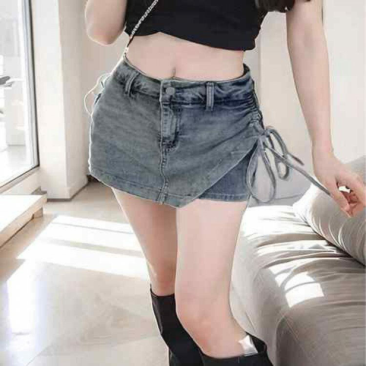 レディース ハイウエスデニムキュロット 美脚脚長ミニスカ風ショーパン ホットパンツ細見え セクシーミニパンツ 着やせ韓国風スカパン おしゃれラップ風デニム短パン