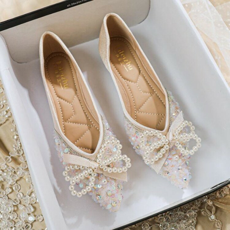 パンプス 痛くない 歩きやすい 走れる キラキラ ポインテッドトゥとんがり フラットパンプス 脱げない 柔らかい 春夏 22.0 25 パンプス通 通勤 ぺたん...