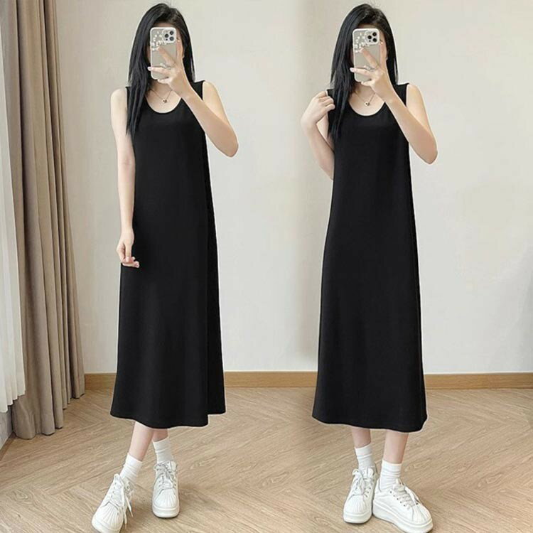 ワンピース レディース ノースリーブ タンクトップワンビ UVカット ブラウス 美ライン マキシ丈ワンピース 夏 無地 シンプル おしゃれ 女 ホワイトブラウス ブラックワンピース 着?せ