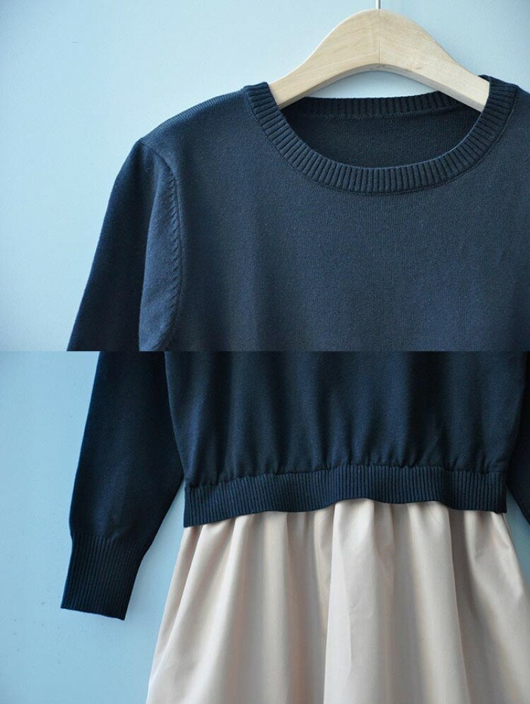 ワンピース きれいめ 秋冬 ロング 春 切り替えワンピース フォーマル Aライン 長袖 ニット カジュアル マキシ丈 膝下丈 お洒落 シンプル チェック柄 通勤 オフィス ゆったり 5 40代 30代