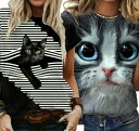 猫柄 Tシャツ レディース おしゃれ 半袖 uネック シャツ トップス ネコ柄 大きいサイズ アニマル柄 春夏 春 モノトーン おもしろ かわいい カジュアル ...