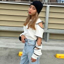 スウェット トップス トレーナー カットソー Tシャツ ジップデザイン ショート丈 ファスナー 肩出し 肌見せ 長袖 ダンス 衣装 個性的 大きいサイズ 韓国ファッション ヒップホップ