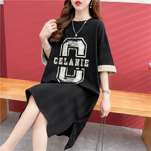 ロングTシャツ スリット 膝丈 スウエット 部屋着 Tシャツ レディース 夏 秋 半袖 大きいサイズ ワンピース ポケット ロゴ ワンピ 楽ちん ゆったり Tシャツワンピ ロングTシャツ スリット 膝丈 スウエット 部屋着 Tシャツ レディース 夏 秋 半袖 大きいサイズ ワンピース ポケット ロゴ ワンピ 楽ちん ゆったり Tシャツワンピ