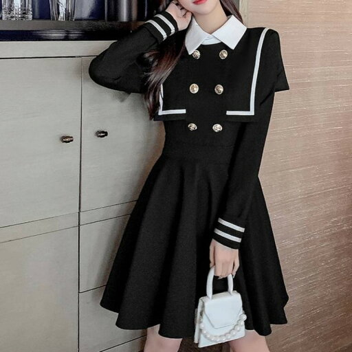 ワンピース ドレス レディース セーラー服 フレア ひざ上 膝上 長袖 ダブルボタン 襟つき コスプレ ゴスロリ おしゃれ かわいい 清楚 お呼ばれ デート S M L バイカラー モノトーン XL ワンピース ドレス レディース セーラー服 フレア ひざ上 膝上 長袖 ダブルボタン 襟つき コスプレ ゴスロリ おしゃれ かわいい 清楚 お呼ばれ デート S M L バイカラー モノトーン XL