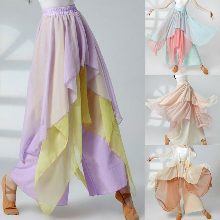 【期間限定2点購入で300円OFF！】シフォンパンツ ワイドパンツ ダンスパンツ ヨガパンツ 古典ダンスウェア レッスン着 バレエダンス モ..