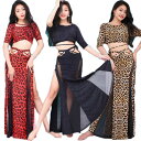 【早い者勝ち★先着10名:600円Offクーポン】ベリーダンス衣装 レディースダンスウェア ダンストップス ヒョウ柄 へそ出しトップス ショート丈トップス ベリ...