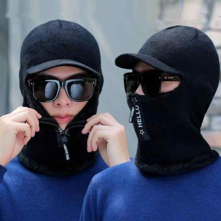 帽子 男性用 ニット帽 秋冬 防寒 防風 保温 裏起毛 ネックウォーマー付き 自転車 伸縮性 あったか バイク