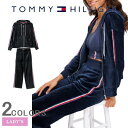 セットアップ レディース ブランド 上下セット トミー TOMMY HILFIGER トミーヒルフィガー ベロア ジップ パーカー ストレートパンツ フィットネスパンツ ランニング ウェア スポーツ ウェア 美脚 美尻 大きいサイズ TP35129J-TP3P6268 