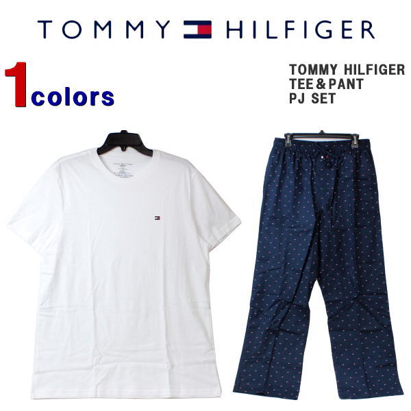トミーヒルフィガー 上下セット TOMMY HILFIGER メンズ トミー パジャマ上下セット 半袖Tシャツ 長ズボン Tシャツ パンツ スリープウェア ルームウェア 上下セットアップ パンツ前開き 大きいサイズ ビッグサイズ 09T3238-410 