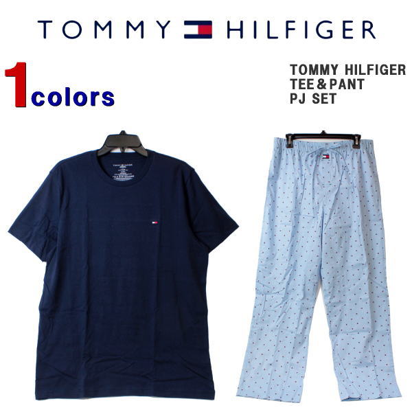 トミーヒルフィガー 上下セット TOMMY HILFIGER メンズ トミー パジャマ上下セット 半袖Tシャツ 長ズボン Tシャツ パンツ スリープウェア ルームウェア 上下セットアップ パンツ前開き 大きいサイズ ビッグサイズ 09T3238-469 