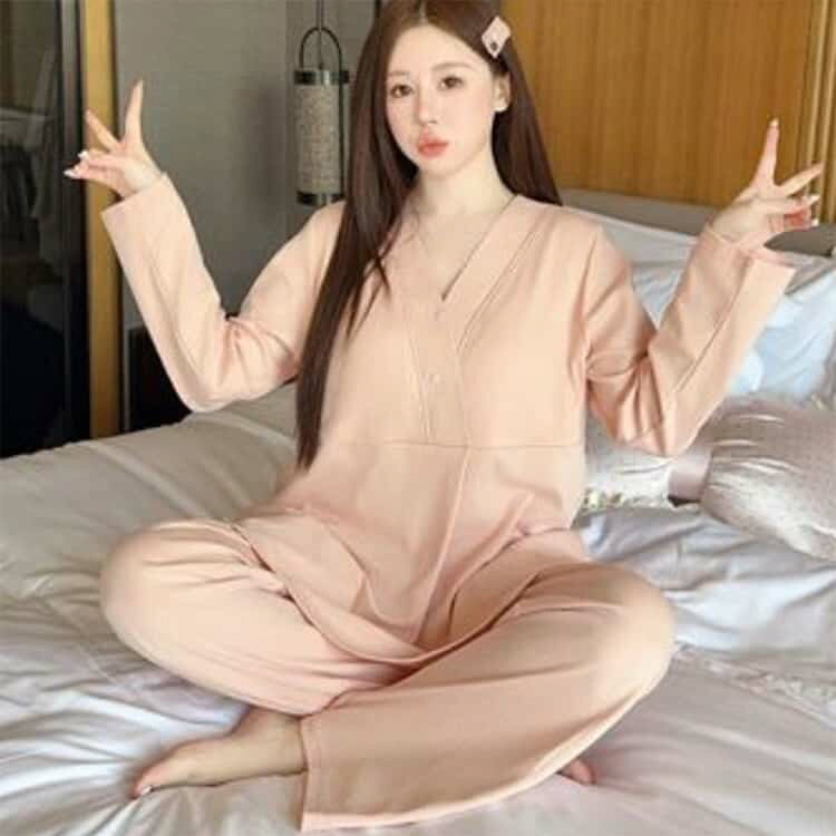 春 授乳服 パッド付き 前開き 授乳服 長袖 長ズボン 授乳口 夏 秋 カップ付き 上下...