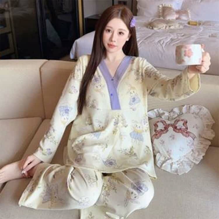 春 授乳服 パッド付き 前開き 授乳服 長袖 長ズボン 授乳口 夏 秋 カップ付き 上下...