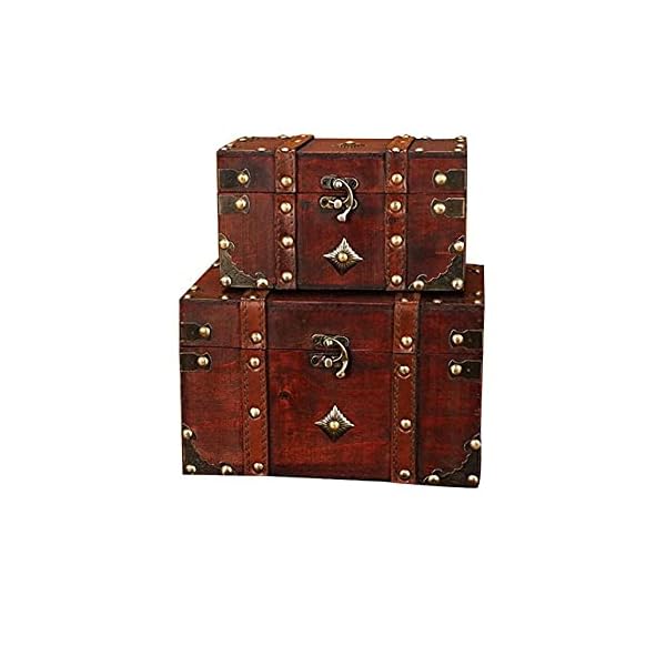 2個収納ケース・ボックス木製収納用品木製ジュエリー収納木製装飾ボックス木製アンティークスタイル収納ボックス 木製 (大小セット) (301-Combo1)