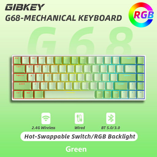 【海外発送】ワイヤレスメカニカルゲーミングキーボード,Bluetooth,ホットスワップ可能,65% カスタマイズ,RGBバックライト,ゲーマー,タブレット,コンピューター,g68 【海外発送】ワイヤレスメカニカルゲーミングキーボード,Bluetooth,ホットスワップ可能,65% カスタマイズ,RGBバックライト,ゲーマー,タブレット,コンピューター,g68