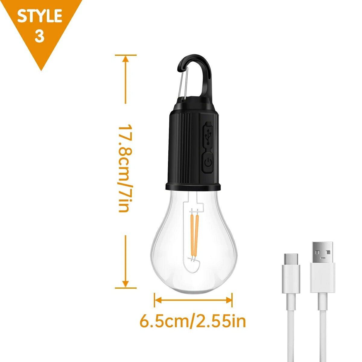 【海外発送】LED キャンプライト USB 充電式 3 照明モード調光可能なヴィンテージ電球フック付き屋外キャンプハイキングテントランタン
