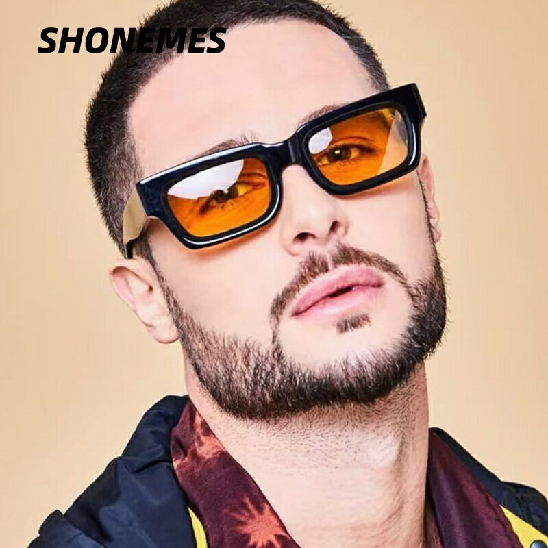 SHONEMES スクエアサングラス スタイリッシュな男性女性厚いフレームシェード屋外 UV400 サングラスブラウンオレンジユニセックス