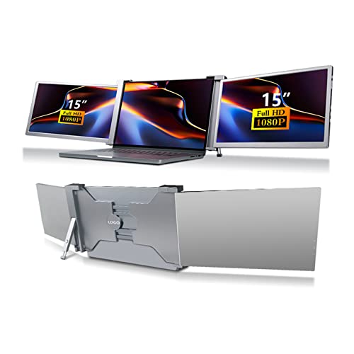 15インチトリプルポータブルモニター、FHD 1080P IPS HDRラップトップスクリーンエクステンダーデュアルモニター、タイプC、15〜17インチラップトップ、PC、電話、PS3 / 4、Wii用(スペースグレイ)