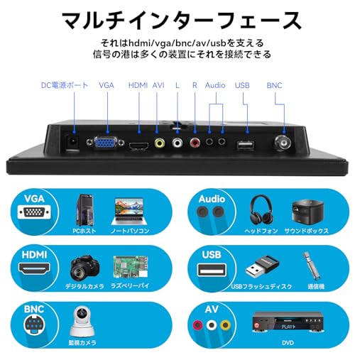 モバイルモニター 13.3インチ Lrtzcbi 軽量モバイルディスプレイTFTスクリーン,60HZ,HD 1366x768 160°視野,HDMI/VGA/AV/BNC/USBポートミニPC・ノートPC/PS4/Xbox/Switch/Computerなど対応, ポータブルモニター,75*75mm VESA