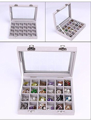 SPIEA 24区画 アクセサリーボックス ベルベット調 ジュエリーケース 耳飾り ピアス 指輪 ディスプレイ収納ケース (グレイ)