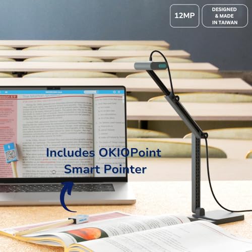 OKIOLABS OKIOCAM S2 Pro USB 書画カメラ/WEBカメラ/実物投影機 4K 1300万画素10cm近接撮影 PC Mac iPad対応 LEDライト/マイク内蔵 オンライン授業 Zoom テレビ会議最適 ポータブルポーチ付き
