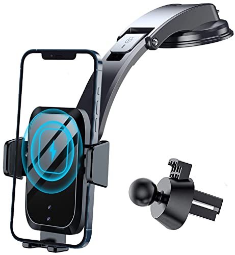 【2024改善型】車 スマホホルダー 車載ホルダー ワイヤレス充電器 携帯ホルダー 車【エンジン切っても自動開閉/15W急速充電】2in1 車ホルダー 粘着ゲル吸盤＆エアコン吹き出し口式兼用 スマホスタンド 車 すまほほるだー 360度回転 落下防止 携帯スタンド