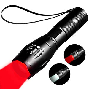 YZYOE充電可能な赤ランプ懐中電灯、戦術懐中電灯 二合一白色光とLED赤色狩猟灯、2パターン、赤色ledライト灯 探査機、夜間観測、天文学、航空。