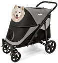 Totoro ball ペットカート大型犬 用カート 犬 バギー 多頭 大型犬 ペットバギー 4輪 ワンタッチ折りたたみ式 軽量コンパクト 組み立て簡単 外出便利 大型・中型・多匹飼い向け 耐荷重55Kg (グレー+ブラック)