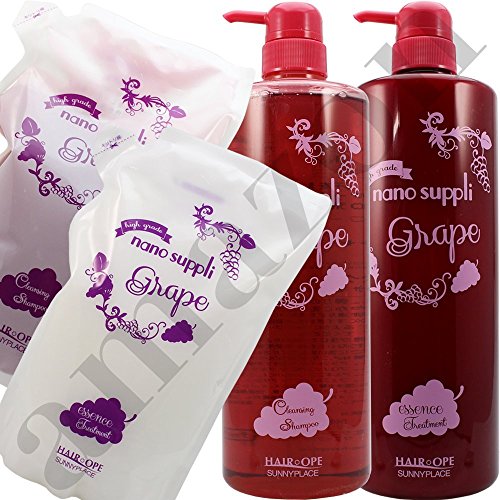 4点set グレープ シャンプー1000+800&コンデ1000+800詰め替え サニープレイス ヘアオペ ナノサプリ セット