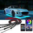 Longsafe 車用 車 RGB LEDテープ アンダーライト 4本セット サウンドセンサー LEDライト フルカラー 防水 IP65 カー用品 フラッシュ ...