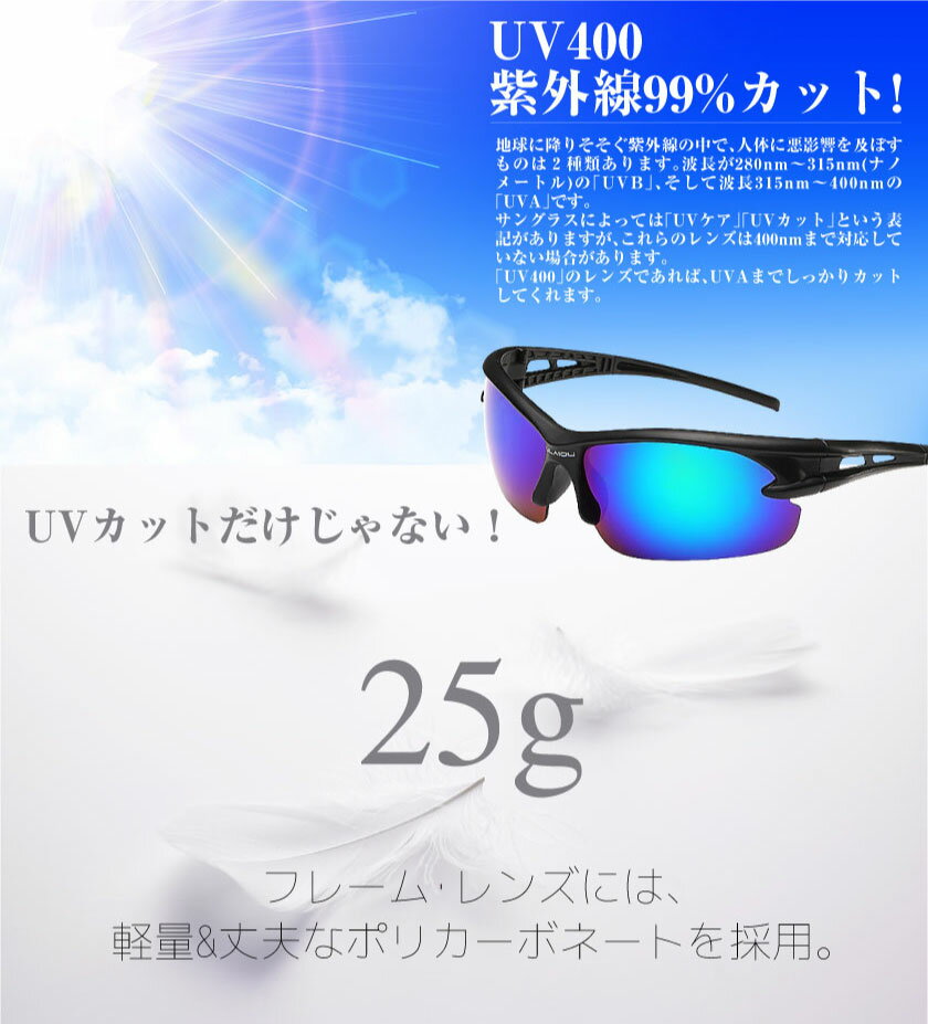 510円OFFクーポンあり 2個セット スポーツサングラス メンズ レディース UV 400 紫外線 99% カット 軽量 丈夫 クリアレンズ 送料無料